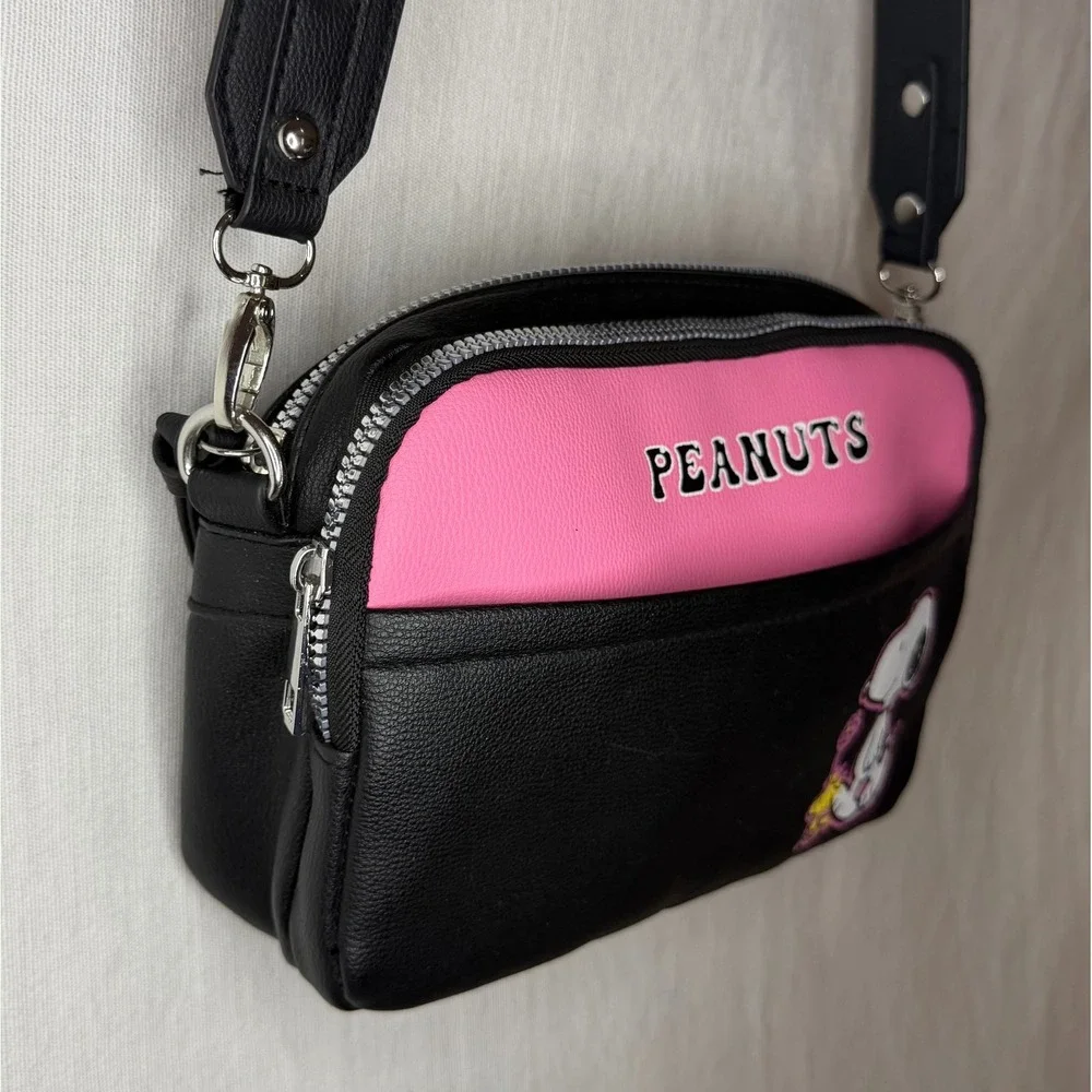 Peanuts Snoopy Woodstock Crossbody Bag Pink Black Camera Bag Faux Leather